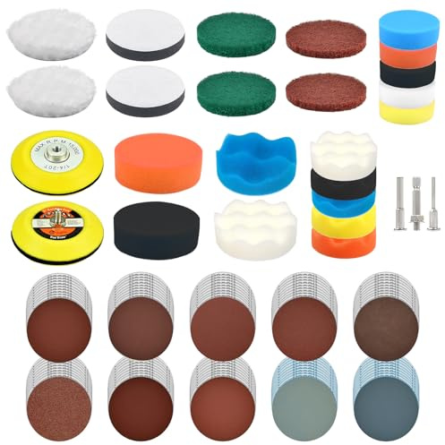 127 Polieraufsatz Akkuschrauber - 75mm Schleifpapier Klett Set, 3 Zoll 75mm Körnung 60 80 150 240 400 800 1200 2000 3000 5000, Schleifscheiben Pad Kit für Akkuschrauber Bohrmaschine Metall Glas