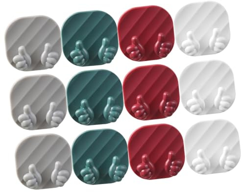 SEWACC 12pcs Adhesive Thumb Wall Hooks Plastic Plug Holder Cable Organizer Power Cord Storage for Kitchen Bathroom Office Wall Mount