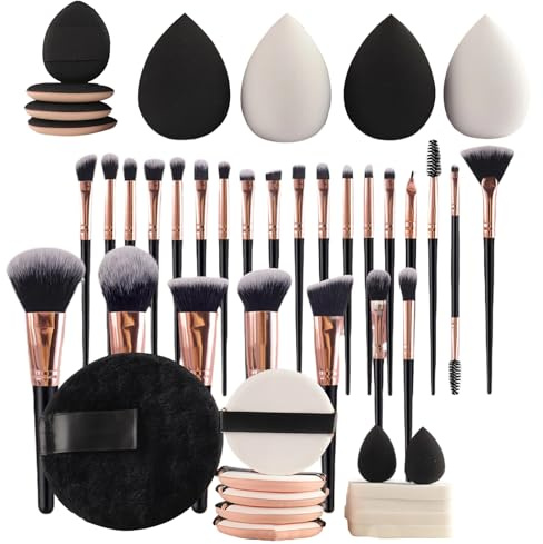 Make up Pinsel Set, 45-teilig, Make-up-Schwammen-Set für Foundation, Rouge, Lidschatten und Konturen, Komplettes Schminkpinsel Set Mit Schminktasche für Anfänger