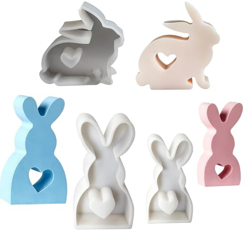 RhiVrillion 3 Stampi Coniglio Pasquale Silicone, Gesso Candele 、soia DIY Regali，Regali di Pasqua