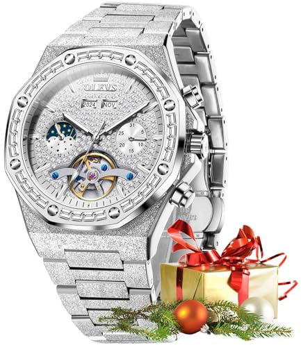 OLEVS Herrenuhr Automatik Skelettierte Luxus Diamanten Mechanische Uhr Wasserdicht Leuchtende Armbanduhr