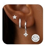 Diamday 3 Paar Ohrringe Silber 925 Creolen Ohrstecker Ohrringe Gold Piercing Ohr für Damen Hypoallergene Helix Piercings Set Ohrstecker Creolen Silber 925 Ohrring Set für Mehrere Piercings Gold