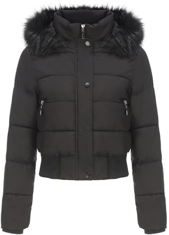 Chaqueta de invierno para mujer, cálida, corta, acolchada, con capucha, chaqueta de entretiempo, forro cálido, abrigo corto, con capucha de pelo, chaqueta acolchada, chaqueta de invierno, chaqueta de
