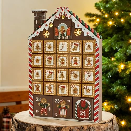 Calendario de Adviento de madera con cajones Cuenta regresiva de 24 días Calendarios de Adviento vacíos en forma de casa para llenar para decoración de fiestas navideñas, decoraciones para el hogar