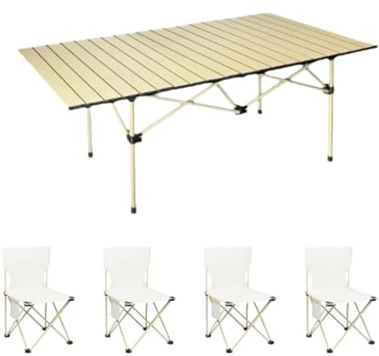 Tragbarer, faltbarer Campingtisch und Stuhl-Set – Mehrzweck-Picknicktisch aus Karbonstahl, leicht und ideal für Camping, Grillabende und Heckklappe