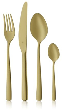 WMF Boston Besteck-Set, 24-teilig für 6 Personen in Champagner Gold, Cromargan hochwertiger Edelstahl mit ergonomisch, geschmiedeten Messern mit Wellenschliff im Besteckkasten