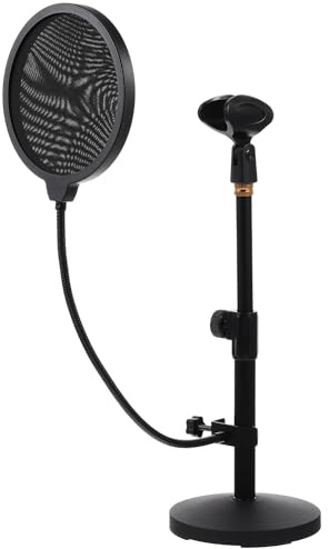Vaguelly Soporte de Micrófono de Mesa Ajustable 290-395 Mm Negro con Clip y Filtro Anti-ruido para Grabación y Streaming Profesional