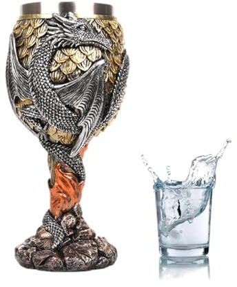 Copa medieval, copa de vino de dragón | Cáliz de vino de dragones medievales de acero inoxidable | Cáliz de copas de dragones, copa de cáliz medieval segura y creativa para beber a diario y decoración