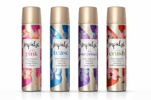 Impulse Body Spray Gift Set for Women, 4 x 75ml Variety Bundle; Includes CMP Signature Card; Handbag & Travel Size