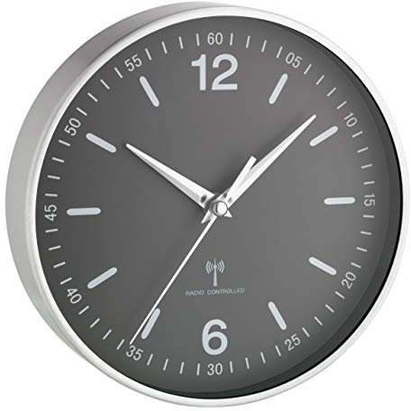 TFA Dostmann Funk-Wanduhr mit Aluminium-Rahmen, Küchenuhr, 60.3503.10, Grau