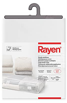 Rayen - Scatola d'immagazzinaggio di Biancheria e Coperte per Letto. Sacco in PVA per la Biancheria con Lampo, reticola traspirabile, Pieghevole e Resistente. 45 x 103 x 16 cm. Traslucido