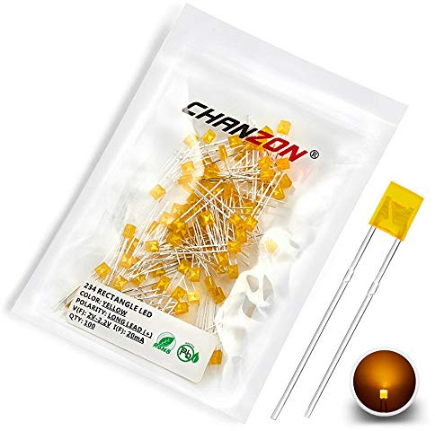 Chanzon 100 pcs 2x3x4 mm Yellow LED Diode Lights (Square Rectangle Colored Lens Diffused DC 2V 20mA) Lighting Bulb Lamps Electronics Components Light Emitting Diodes