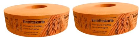 TAMLED Bonrolle EINTRITTSKARTE orange 2 Rollen mit je1000 perforierten Abrissen fortlaufend nummeriert Gastromarken Festival Getränke Verpflegung Events Firmenveranstaltung Volksfest Verein Wertmarke