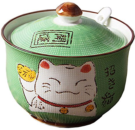 MISS TUTU Ceramics Japanese Maneki Neko Lucky Cat Sugar Salt Pepper Storage Jar with Lid And Spoon