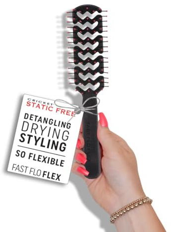 Cricket Static Free Fast Flo Flex Vent Hair Brush - Quick Drying, Detangling, and Styling - Anti-Static Bristles for Frizz-Free Blowouts, Ideal for All Hair Types