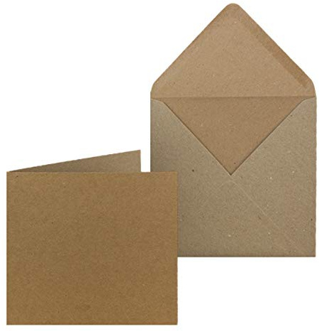 75x Kraftpapier Karten-Set inklusive Briefumschläge quadratisch - Braun - Größe Faltkarten (gefaltet): 14,5 x 14,5 cm - Umschläge 15,5 x 15,5 cm