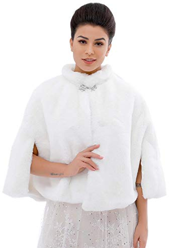 Ushiny Kunstfell-Schal und Stola Brautfell, Winterschal für Damen und Mädchen, zur Hochzeit Gr. Einheitsgröße (Weiß)