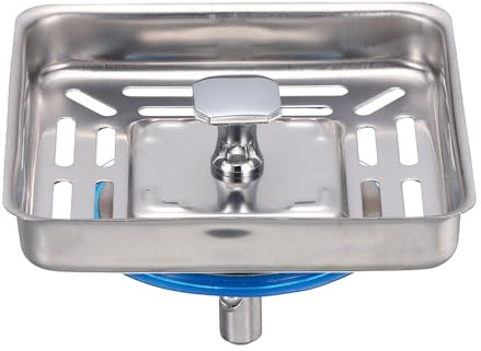sourcing map Square Sink Water Stopper with Post Stainless Steel Anti-Blocking Mesh Drain for Home Bathroom Silver Tone