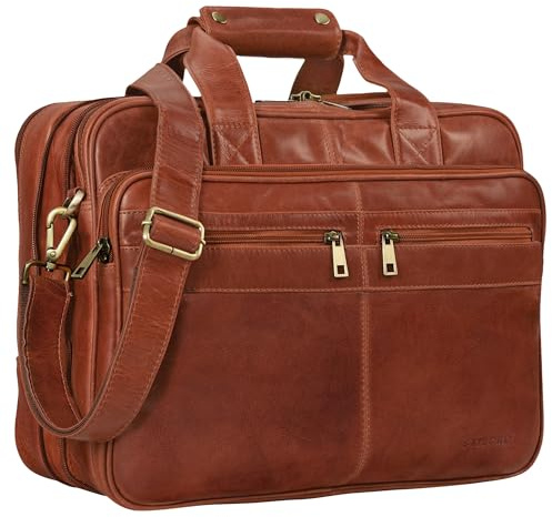 STILORD Alexander Borsa da lavoro in pelle uomo donna Grande borsa porta documenti e PC Ventiquattrore da ufficio Cartella per la scuola borsa a tracolla Colore:maraska - marrone