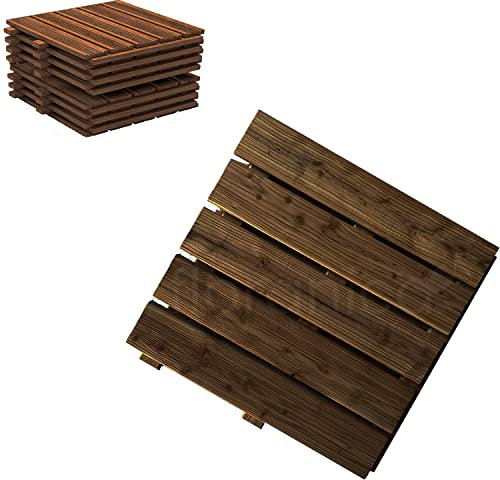 Floranica Baldosas de Madera para terrazas 1 Pieza 50x50 cm Madera de alerce impregnada Marrón Suelos para terrazas y Balcones de saunas baldosas de jardín de Superficie fresada Producto UE
