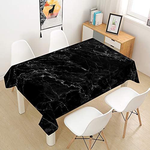 Morbuy Tischdecke Abwaschbar, Marmor Drucken Tischtuch Rechteckig Tischwäsche Gartentischdecke Outdoor Tischdekoration Wasserdicht Polyester Ölfest Pflegeleicht (140x240cm,Schwarzer Marmor)
