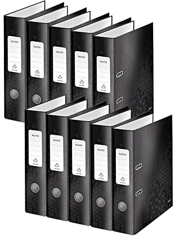 Leitz Aktenordner A4, schwarz, 80 mm Rückenbreite, WOW-Reihe, Aktenordner und Ordner, 10052095, 10 Stück, Design kann variieren