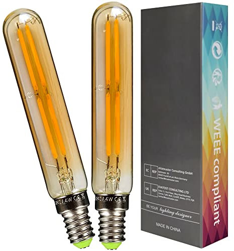 YANUODA 2er-Pack LED-Lampen 4W LED-Glühbirne Golden Kleine Röhre 2500K 4W E14 Sockel Äquivalent zu 40 Watt dekorative Glühbirne (T20)