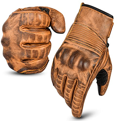 Hand Fellow Leather Motorbike Gloves Mens Summer Motorcycle Gloves Racing Gloves Leather Gloves ATV Riding Gloves Black Gloves (Tan, Medium)
