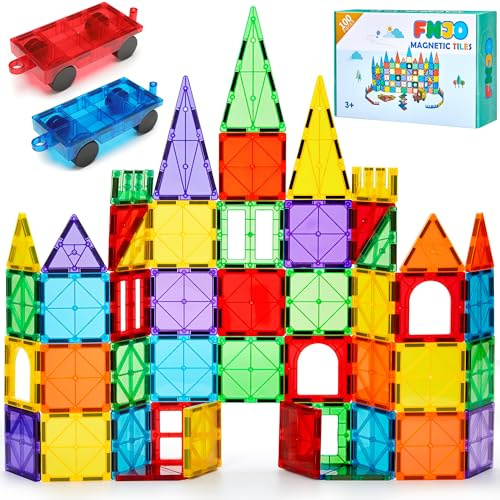 FNJO Tuiles Magnétiques 100 Pièces - Blocs de Construction Aimantés, Jeu Éducatif STEM pour Enfants 3+ Ans - Cadeau Garçons/Filles (Maternelle, Crèche)