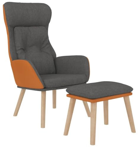 vidaXL Relaxsessel mit Hocker, Fernsehsessel mit Metallgestell, Polstersessel für Wohnzimmer, TV Sessel Stuhl Relaxstuhl, Dunkelgrau Kunstleder Stoff