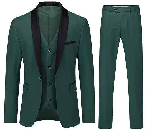 YOUTHUP Herrklänning Slim Fit 3 Stycken Bröllopsklänningar Elegant Ceremoni Shawl Lapel Smoking Blazer Byxor Väst, Grön, XL