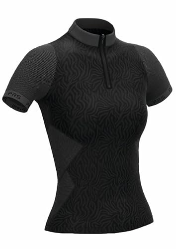 PRS Maglia Tecnica Donna Trekking e Outdoor con Zip, Felpa Fitness, Abbigliamento Trekking Donna, Maglietta Sportiva Senza Cuciture con Maniche Lunghe o Corte, Maglia Lupetto Leggera e Traspirante