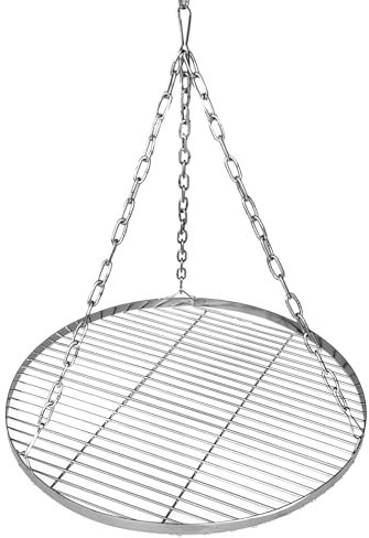 KARAT Grillrost Ø 60 cm mit Kette für Schwenkgrill, Dreibein Grill Rost, BBQ, rostfrei für Holzkohlegrill, 14mm Stababstand