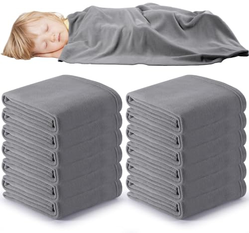 Newwiee Fleece-Kinderbettdecken, 12 Stück, 99 x 150 cm, leichte, gemütliche Ruhedecke, warme Schlafdecke für Kinder, Jungen, Mädchen, Kleinkinder, Kindergarten, Vorschule, Grau