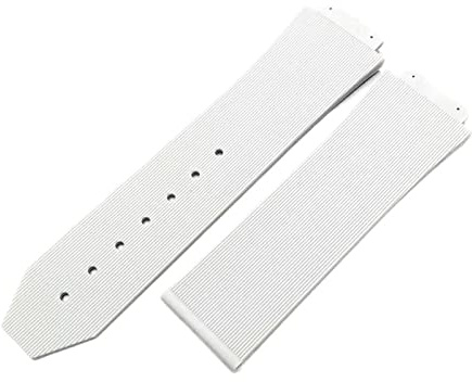 REFKIT Uhrenarmband for Hublot weibliche Frauen Gummiband wasserdichtes Silikon Uhrenarmband 15 * 21 mm Band 18 mm Logo auf Riemen Schmetterlingsschnalle(White strap,Without buckle)