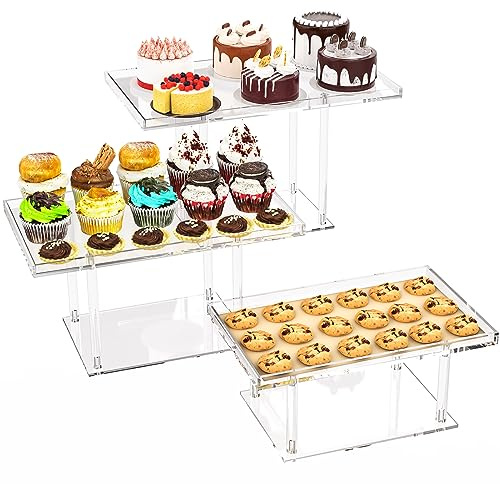 NiHome 3er Set Etagere aus Klarem Acryl, Cupcake Ständer in 3 Größen, Mehrstöckige Dessertständer für Kuchen, Gebäck & Snacks, Wiederverwendbare Display Ständer für Geburtstag, Hochzeit & Weihnachten