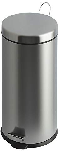 PROREGAL Runder Tretabfallsammler mit herausnehmbaren Kunststoff-Inneneimer | 30 Liter, HxBxT 64x30x33cm | Matt Silber