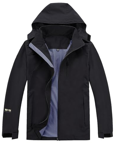 Ynport Crefreak Hombre Chaqueta Impermeable Para lluvia al Aire Libre Impermeable Impermeable Traje de lluvia a Prueba de Viento con Capucha Desmontable y Bolsillo con Cremallera, Negro, XXL