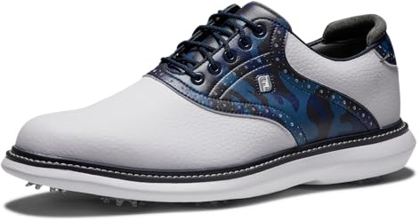 FootJoy Herren Traditions Golfschuh, Weiß, Marineblau, Mehrfarbig, 44.5 EU