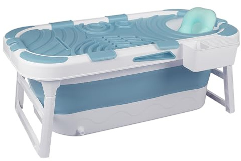 DnKelar Baignoire pliable pour adulte，Avec couvercle amovible et rouleaux de massage，Baignoire pliante portable à poser - Bleu (120cm bleu)