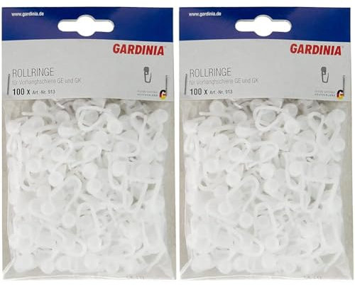 Gardinia Rollringe für Vorhangschienen GE und P2Ü, UV-beständig, Kunststoff, Weiß, 100 Stück (Packung mit 2)