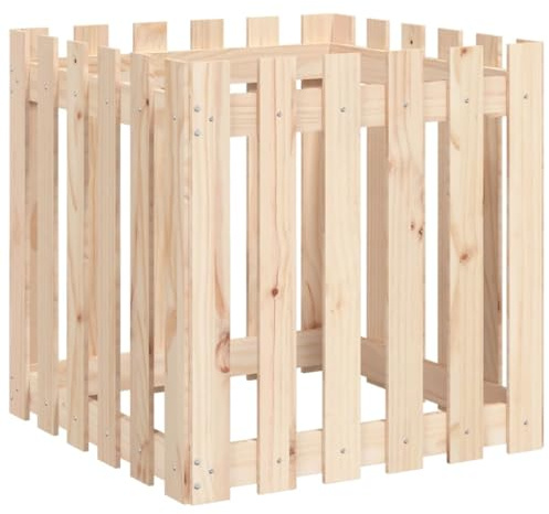 vidaXL Pflanzkübel, Blumenkübel mit Lattenzaun-Design, Pflanzkasten Übertopf für Garten Terrasse, Blumentopf Blumenkasten, 60x60x60 cm Massivholz Kiefer