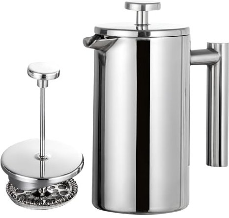 Primal Internet GmbH French Press 1 Liter Thermo Edelstahl | Französische Kaffeepresse 1l | Kaffeebereiter für vollmundigen Geschmack - unterwegs beim Camping wie daheim