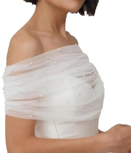 Bolero de encaje, bufanda de boda con perlas sintéticas y hebilla, capelets sin hombros, bufanda brillante para fiesta, mujer, novia, boda, tul