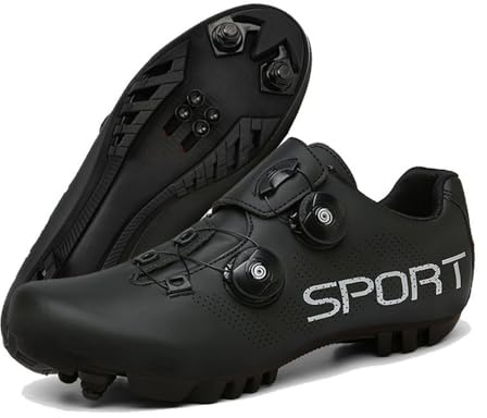 ENEN Zapatillas de Ciclismo para Hombre Mujer, MTB Zapatos Bicicleta de Montaña Compatibles con Look SPD Lock, Blanco Negro Unisex Zapatillas de Bicicleta de Montaña