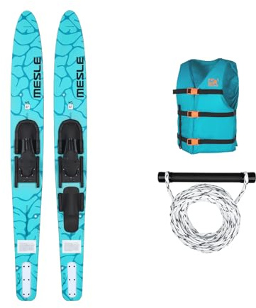 MESLE Wasser-Ski Set Strato 170 cm mit Weste Promo + Leine Set, Anfänger und Fortgeschrittene Combo-Ski Ausrüstung für Jugendliche und Erwachsene, Farben: blau, Lime, rot