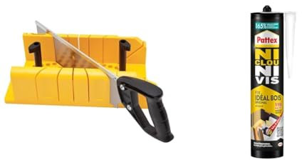 Stanley 1-20-600 Boite à Onglet en ABS Antichocs - Plateau Alvéolé avec Cadre Excentrique & Pattex Ni Clou Ni Vis Fix Idéal Bois (cartouche de 380 g) – Colle de fixation à maintien immédiat