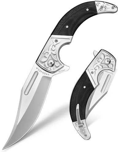 LOTHAR D2 Stahl Klappmesser, Einhandmesser mit G10 Griff, Taschenmesser mit Gürtelclip, Großes Outdoor Messer, Geeignet für Sammlung (TYRANNOSAURUS REX)