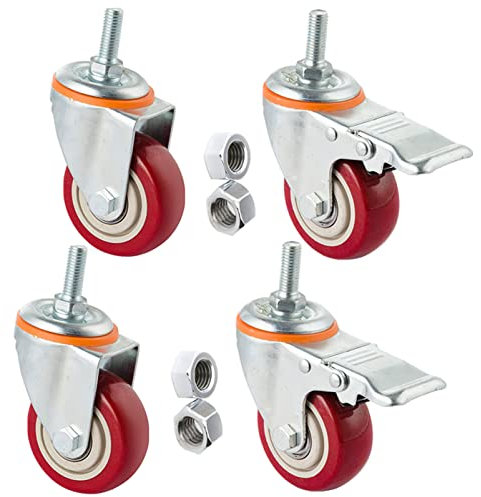 Lenkrollen, Hochleistungs-Lenkrollen mit Schaft, 4er-Set, Lenkrollen mit Gewinde, verdickte Polyurethan-Räder, Doppelkugellager, Lenkrollen mit Schaft für Werkbänke, Maschinen, Ta