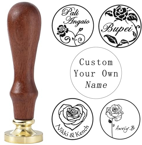 Ychostamp Wachssiegelstempel mit Rosen, Blumen, personalisierbar, Namen/Initialen, für Hochzeitseinladungen, Weinflaschendekorationen (inkl. Siegelstempel-Griff)
